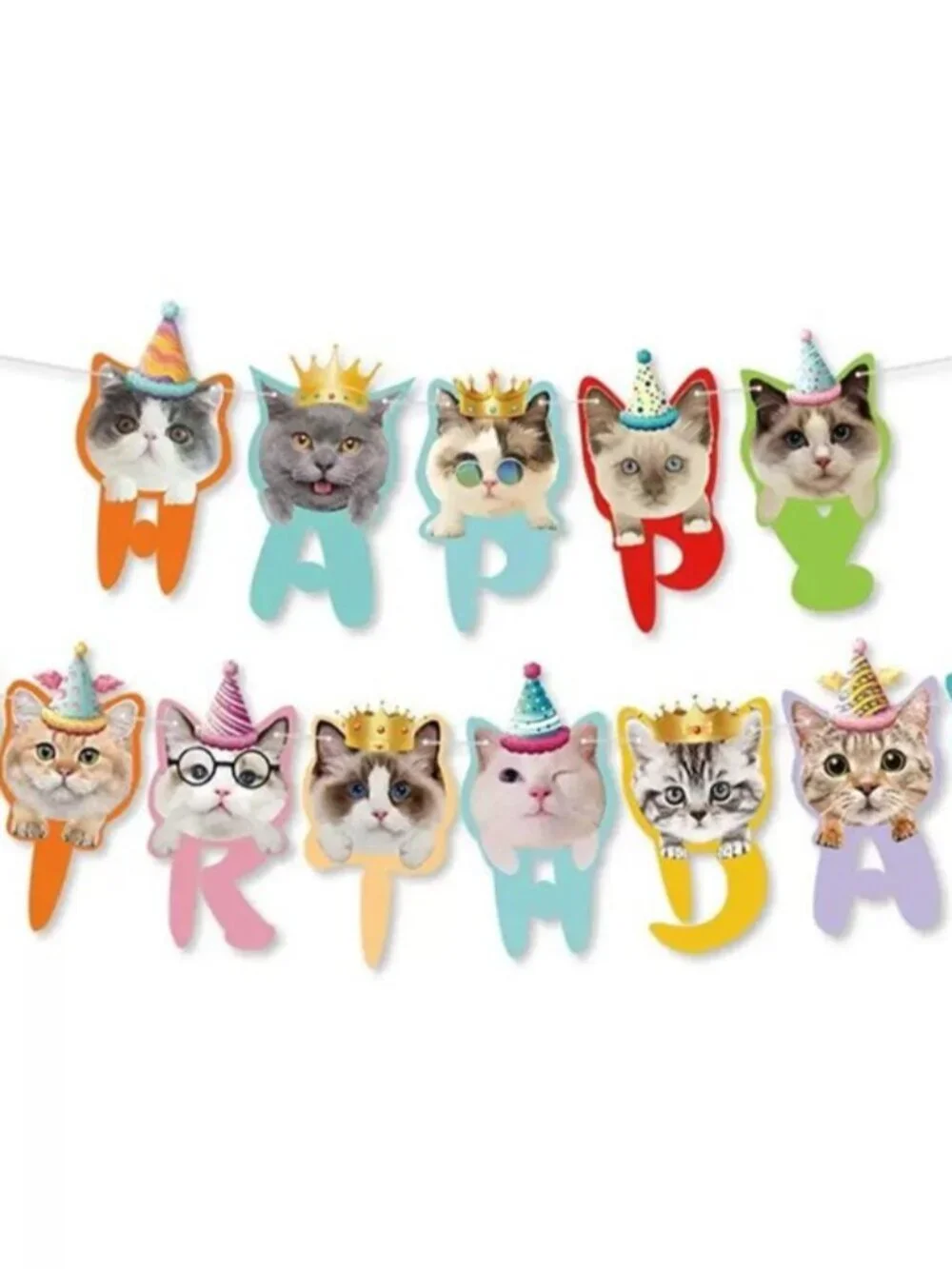 Cat Birthday Letter Banner & Cupcake Toppers Set – Pet Party Decorations